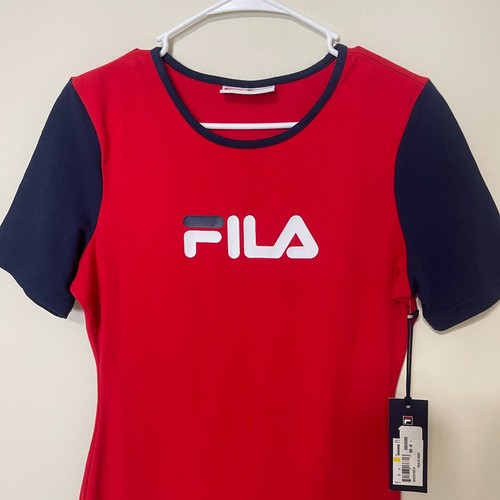 FILA Roslyn Bodycon Kurzarm Kleid Rundhals Minikleid Rot Blau Medium - Bild 3 von 11