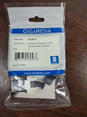 GIGAMEDIA C6JBLK CAT 6 KEYSTONE JACK BLACK T568A/B LOT OF 10 NEW IN BOX