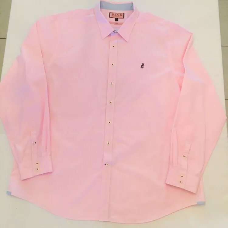 Thomas PINK Jermyn Street London Men Pink Casual Dress Shirt Size XXL Logo