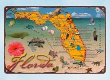 metal restaurant pub wall art florida state map pictorial metal tin sign