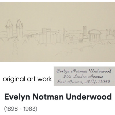 1930s BUFFALO SKYLINE ART DRAWING E UNDERWOOD HH Richardson Twin Towers Olmstead