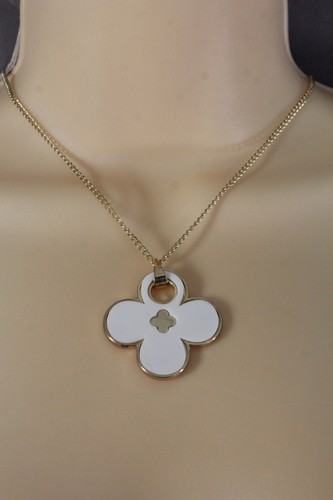 Informal Mujeres Moda Oro Metal Cadena Collar Blanco Flor Suerte Dije Colgante - Imagen 4 de 10