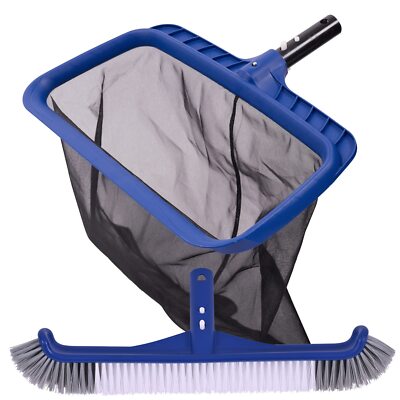 Fine Mesh Pool Net & Brush Head Combo Sturdy Skimmer With 17.5'' Professional Bru