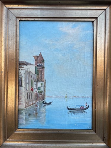 Impressionist Venice Veneto City View Gondolas Gondeliere Oil Painting Antique - Picture 3 of 14