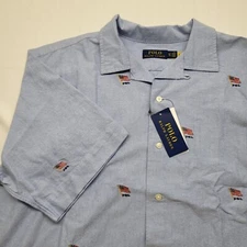 Polo Ralph Lauren Shirt Mens XLT Blue USA Embroidered Patriotic Button Up Oxford
