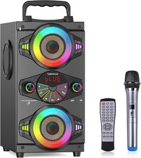 Home Party Wireless Outdoor Speaker with Subwoofer, FM Radio, LED Lights, Mic