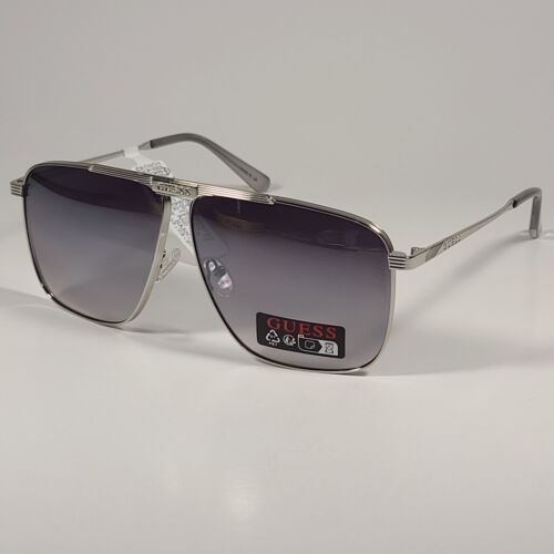 Guess GO00052 10C Navigator Sunglasses Silver Frame Gray Gradient Lens 64mm
