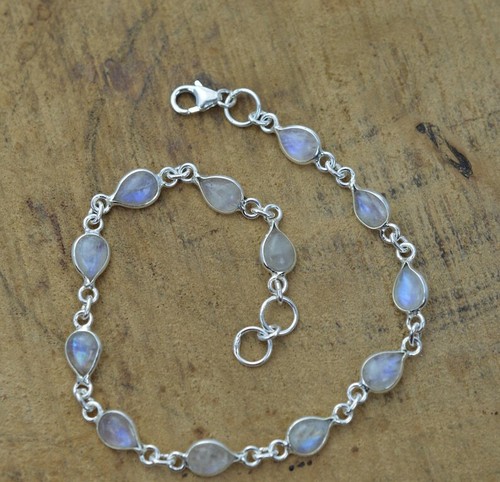 White Rainbow Moonstone 925 Sterling Silver Jewelry Adjustable Bracelets - Picture 6 of 10