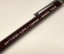 Vintage Ranger Texas Matthews Supply Company Advertising TX Mechanical Pencil
