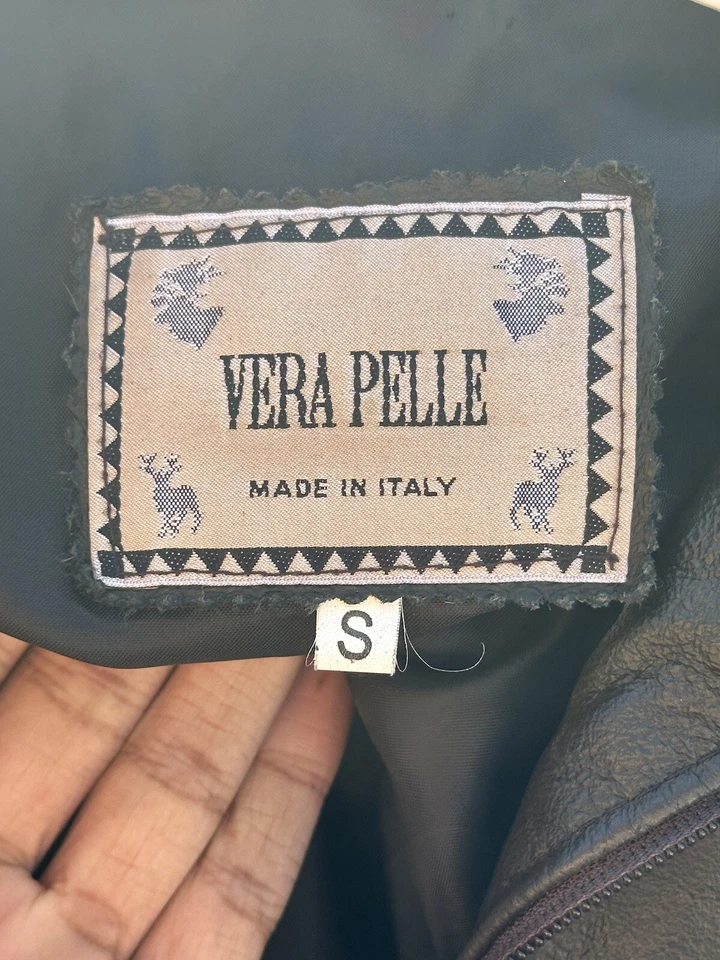 Vera Pelle Leather Biker Jacket - Size S, Brown, Double Zip, Made In Italy - Image 3 of 4