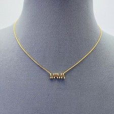 N0335 14k Gold Dipped Cubic Zirconia CZ Word MAMA Shape Mini Pendant Necklace