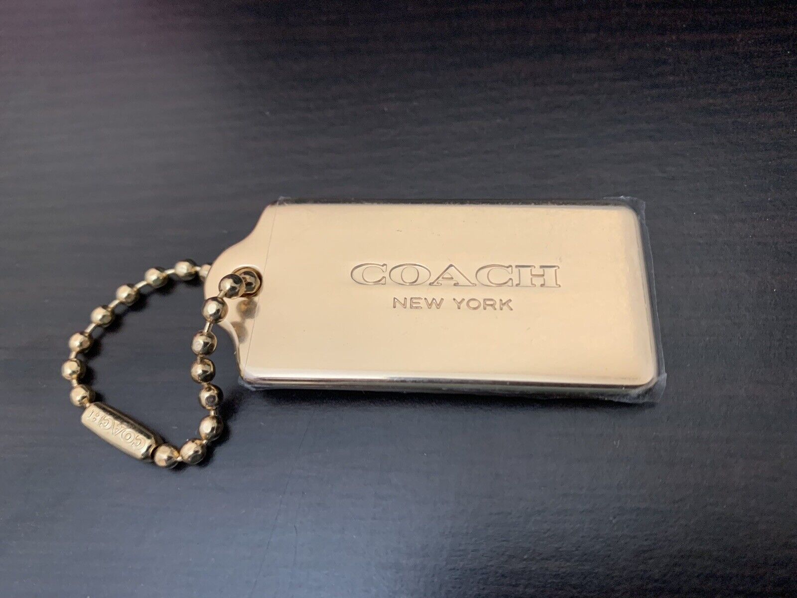 2" COACH NEW YORK THICK GOLD METAL CHAIN KEY FOB BAG CHARM KEYCHAIN HANGTAG RARE