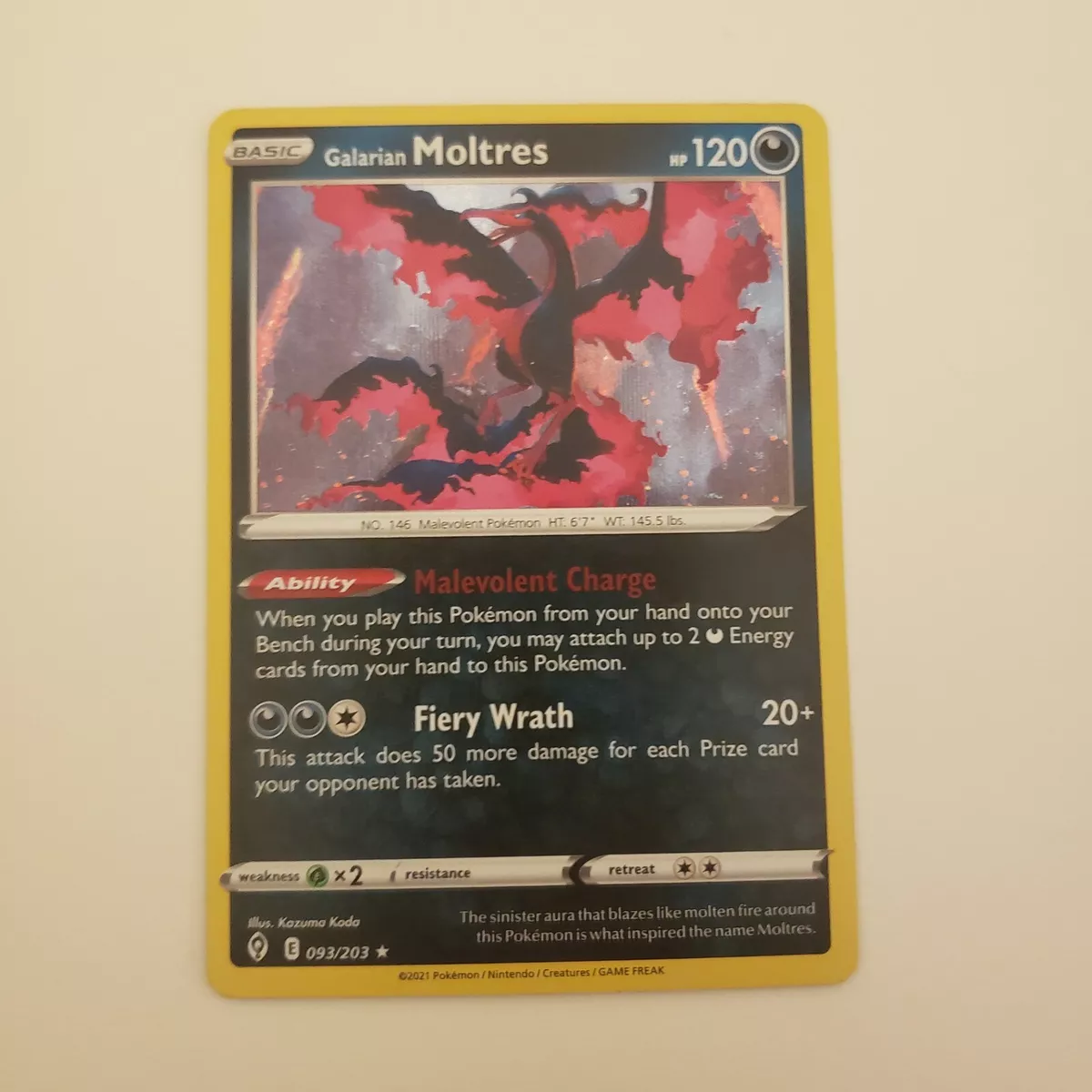 Pokemon TCG Galarian Moltres 93/203 Shiny Holo Rare Evolving Skies Mint