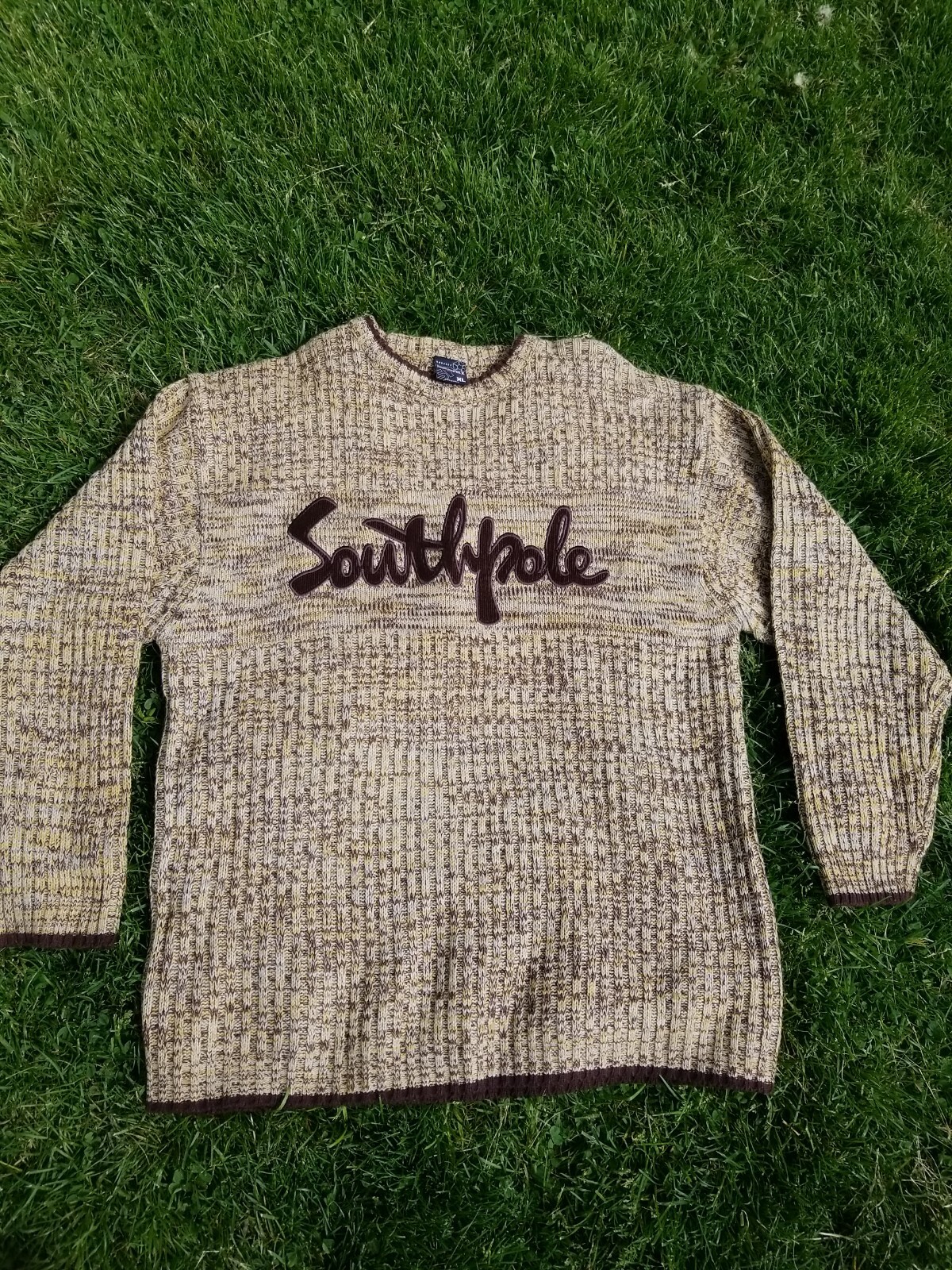 Southpole Men's Pullover Cream Brown Tan Mustard Coogi Knit Acrylic Sweater  XL | eBay