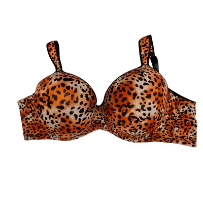ASHLEY STEWART Cheetah Push Up Gel Wide Strap Double Wing Underwire 44F Bra