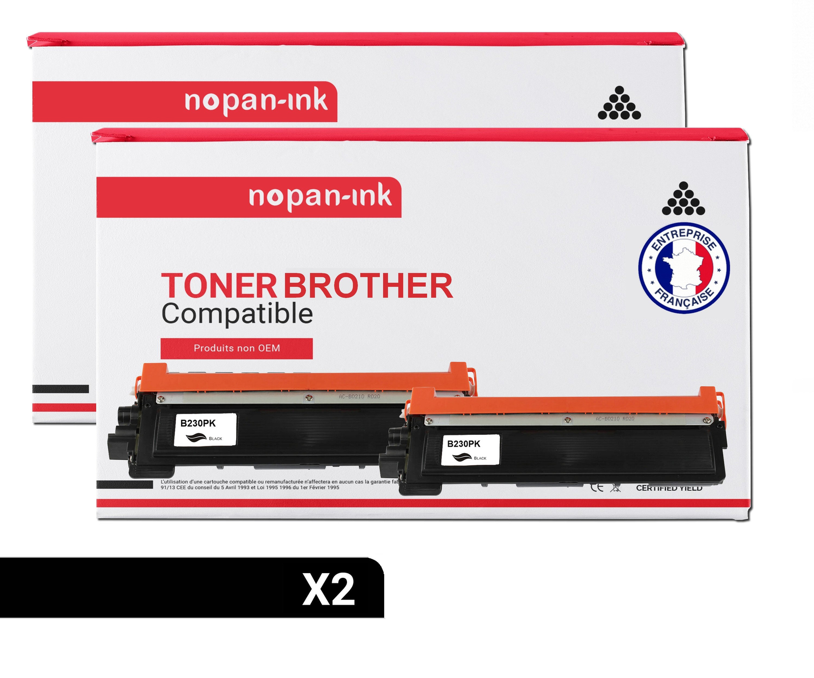Toner TN230 TN230 Noir compatible Brother x2 NOPAN-INK imprimante laser