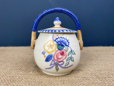 ART DECO POOLE KERAMIK CARTER STABLER ADAMS HANDBEMALT MARMELADE ZUCKERKANNE