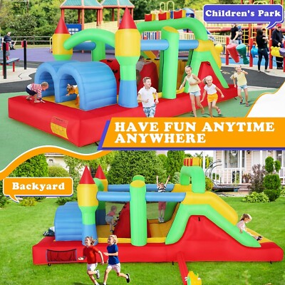 Kids Inflatable Bounce House Obstacle Course for Backyard w/Slide Tunnels&Blower