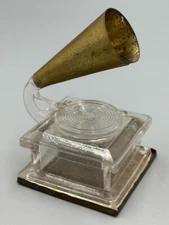 1920s PHONOGRAPH Glass Record CANDY CONTAINER Antique E&A 574