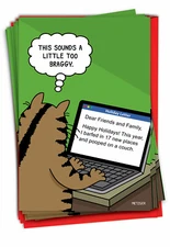 Christmas-Braggy Cat: Hilarious Mixed Set of 12 Cards w/ Envelopes