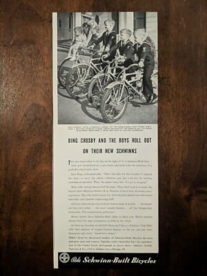 1940 Bing Crosby And Children On Schwinn Bicycle Print Ad, Unique Retro 