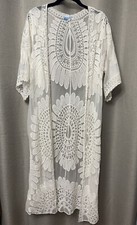 Rebellion Sheer Beige Lace Open Front Coverup Embroidery Cardigan Duster Sz L