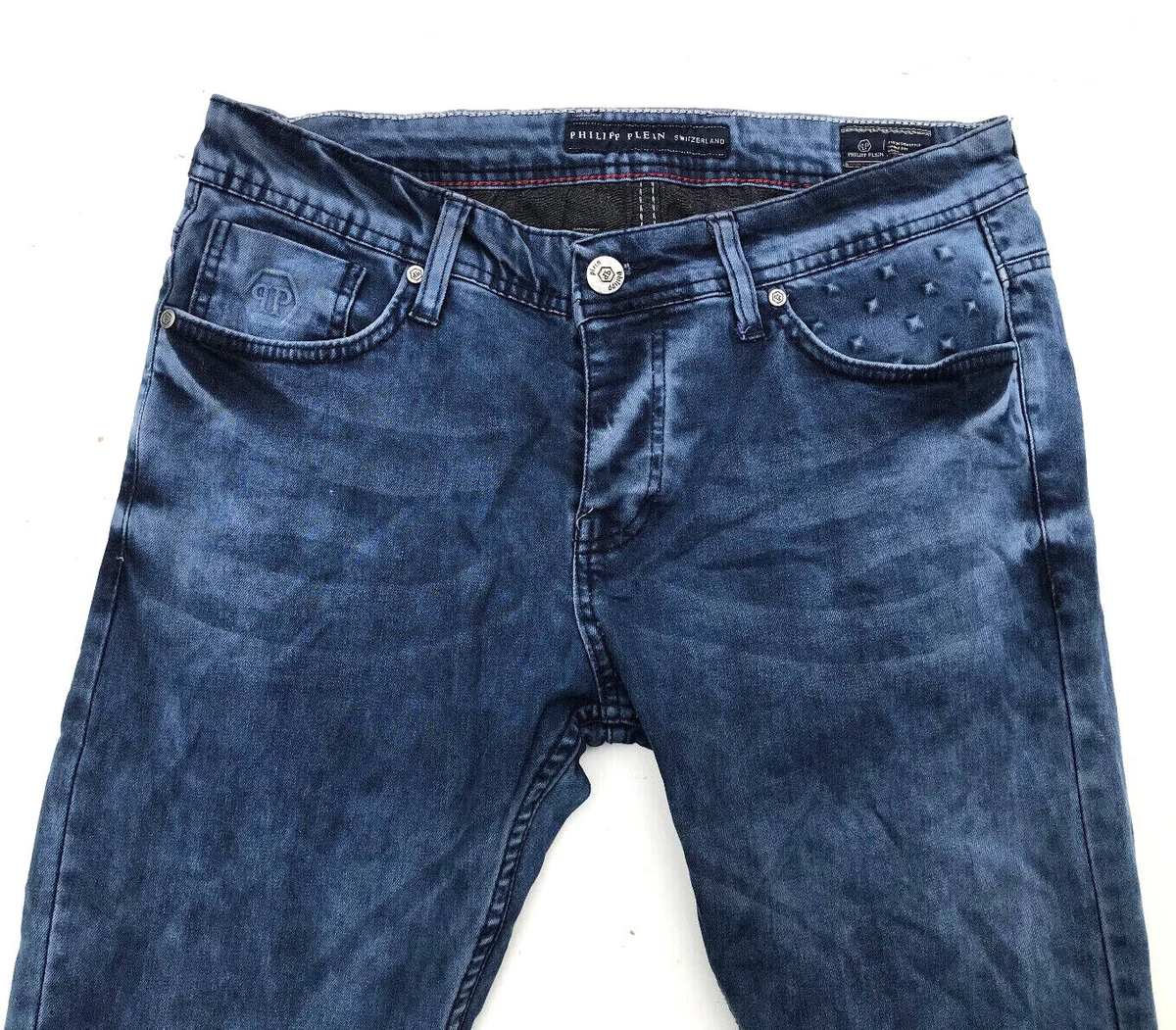 Philipp Plein CODE 1607 Drogba Blue Biker Jeans Size W33 L34