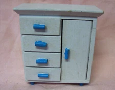 DOLLHOUSE FURNITURE 1980s Miniature White w/Blue Trim Baby Wooden Dresser (A1)