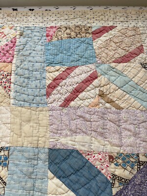 Vintage Antique Patchwork Crazy Quilt Calico Feedsack Hand