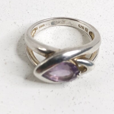 Sterling Silver Purple Gem Stone Ring Size 9 (094)
