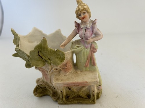 Vintage Jugendstil Biskuit Porzellan Nymphe Frau Wald Vase 4,5 Zoll