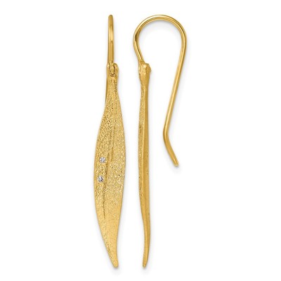 14K Yellow Gold Brushed and Textured Diamond Short Leaf Shephard Dangle Earrings