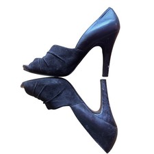 Nine West Black Suede Leather Peep Toe D'Orsay Ruched Pumps Heels Womens Size 8M