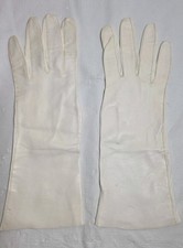 UN-Branded Vintage Women's Bone/Ivory Kid Leather Gloves Size 7.5