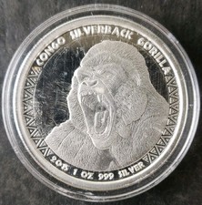 2015 Congo 5000 Francs CFA 1oz Silver Silverback Gorilla Coin in a Capsule