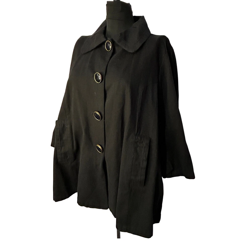 Paris Blues 复古 80 年代女式 3X 黑色纽扣前 3/4 袖夹克秋千外套 — 第 3/4 张图片