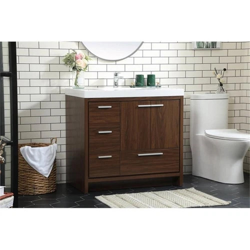 Elegant Decor Wyatt 36" Aluminum Alloy and MDF Single Bathroom Vanity in Walnut - Picture 2 of 8