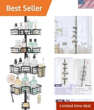 Rust-Resistant 4-Tier Shower Organizer - Adjustable Stainless Steel Caddy, Black