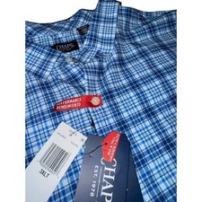 Chaps Men Plaid 3XL Button Up Shirt Blue Long Sleeve Heritage Style