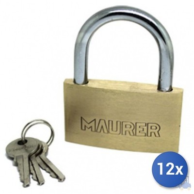 12X Maurer Standard Brass Padlock With 3 Keys 60Mm