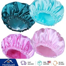 4 PCS Reusable Waterproof Shower Caps for Women - Stylish Double Layer Design