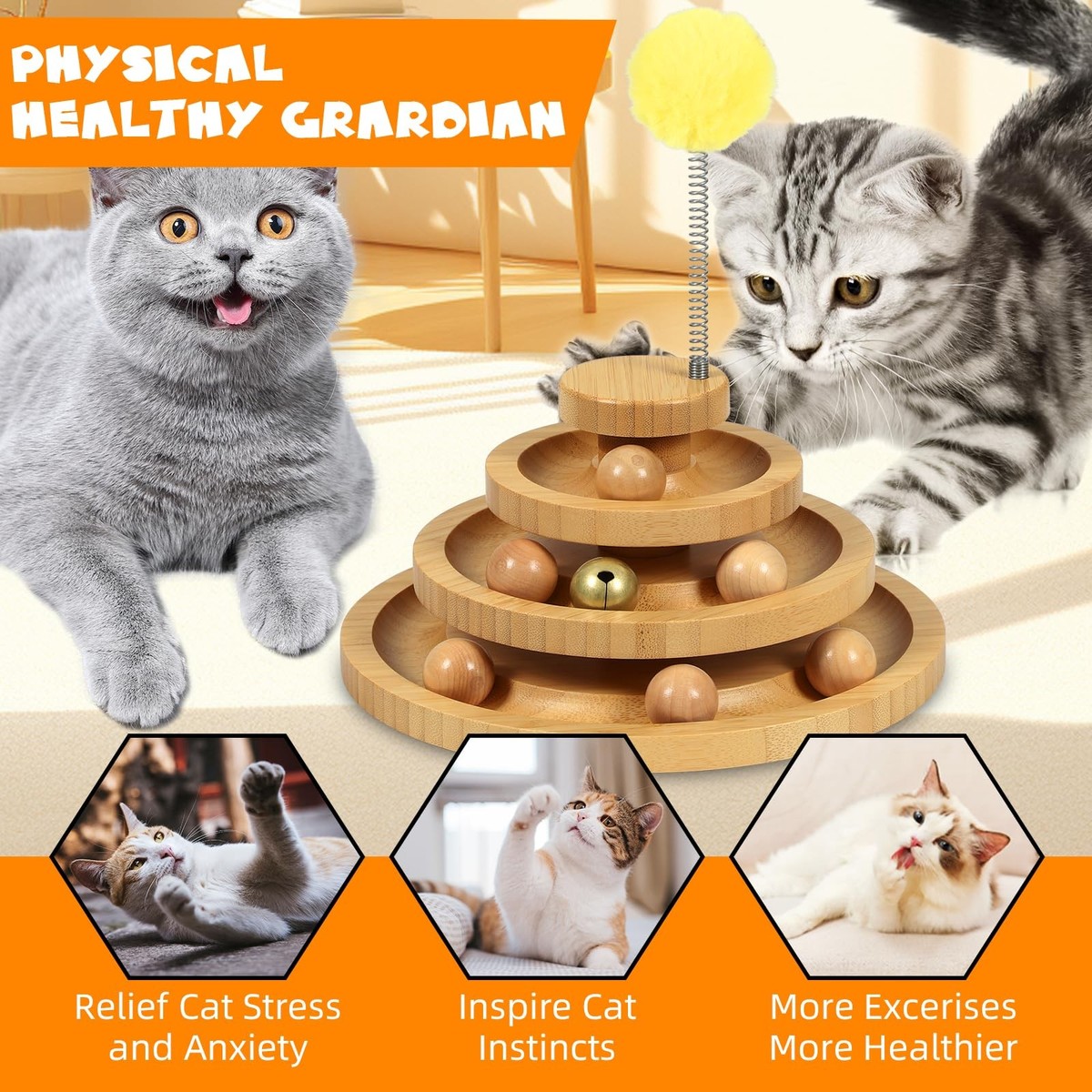 Cat Ball Track Toy,Kitty Toys Roller,3-Level Ball Tower with 9 Removable  Ball... | eBay