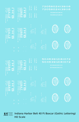 K4 HO Scale Decals Indiana Harbor Belt 40 Ft Boxcar White Gothic Lettering