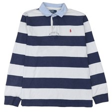 Polo Ralph Lauren Mens Rugby Polo Shirt Navy White Striped Heavyweight Top XL