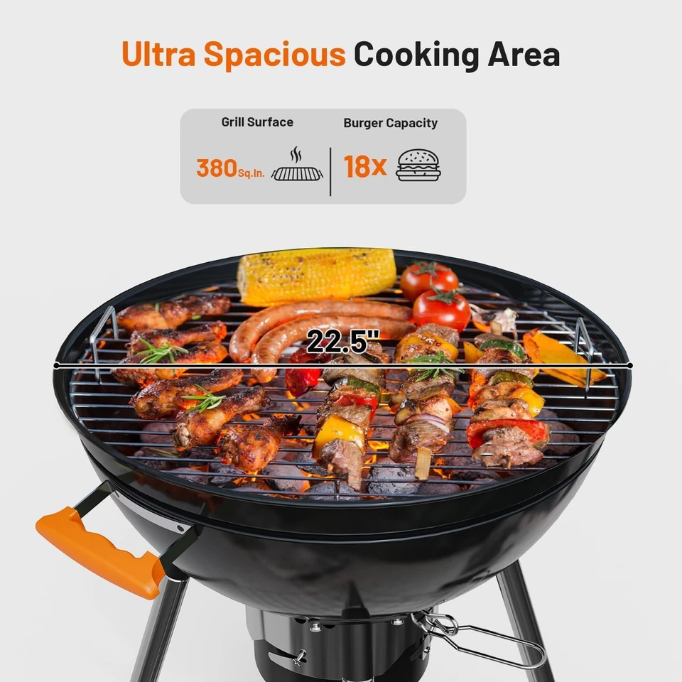 Parrilla Hervidor de agua Parrilla de carbón de 22,5 pulgadas con mesa auxiliar desmontable, portátil Foto 2 de 4