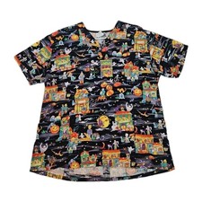 Jasco Uniform Halloween Scrubs Top Size Medium Womens Black Shirt Ghosts