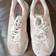 SKECHERS Air-Cooled Memory Foam Pink Floral Lace-Up Low Top Leather Sneakers