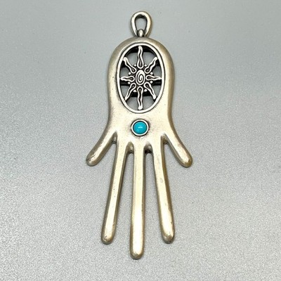 Danon Silver Plated Pewter Turquoise Jewish Hamsa Hand Pendant or Wall Hanging