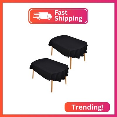 Wolkemer 2 Pack 60x84 Inch Oval Tablecloth Washable Solid Black Table Cloth