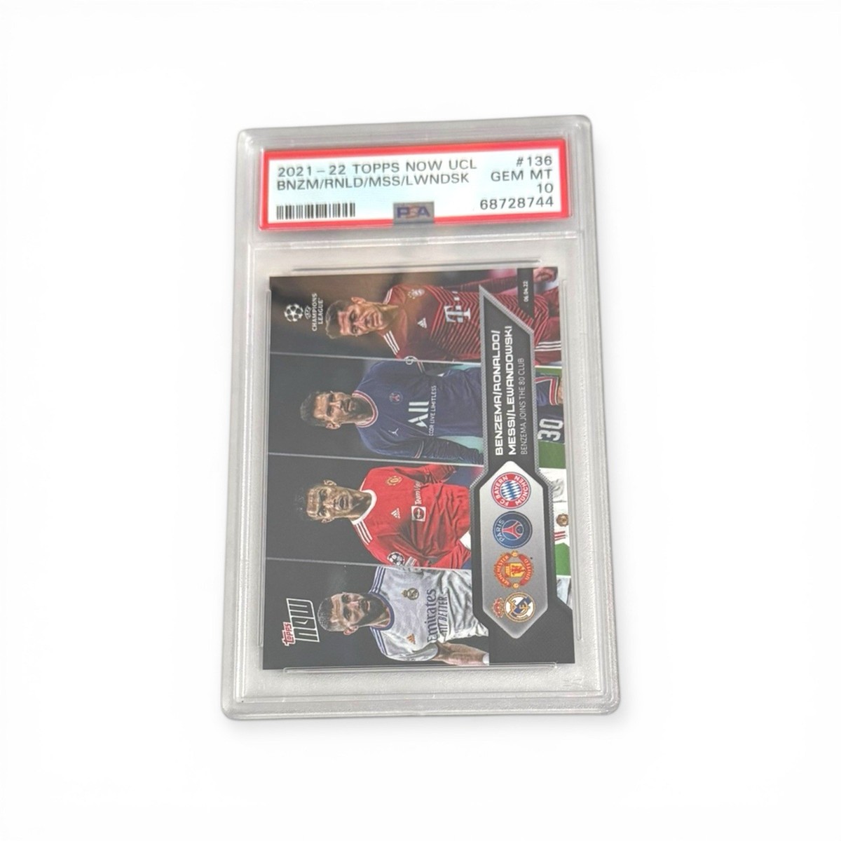 2021-22 Topps Now UCL Messi Ronaldo Benzema Lewandowski #136 PSA